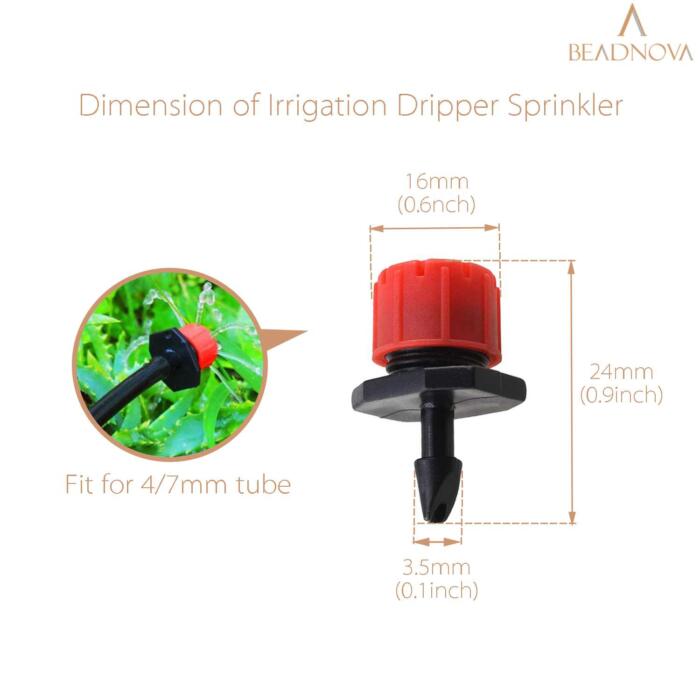 BEADNOVA Adjustable Irrigation Drippers Sprinklers 50 Pcs Irrigation Drippers 360 Degree Drip System Emitters Sprinklers Drippers for Drip Irrigation 1/4 Inch Tube Gardening (Red)