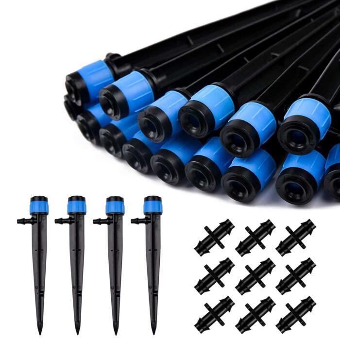 BEADNOVA Drip Irrigation Spray Emitters 50pcs Drip Emitters for 1/4 Inch with Straight Coupling Full Circle Micro Sprinkler Adjustable Irrigation Drippers for Drip Irrigation Parts Garden Patio Lawn