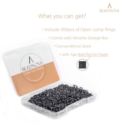 BEADNOVA 4mm Gun Black Jump Rings for Jewelry Making Open Jump Rings for Keychains and Necklace Repair (300Pcs)