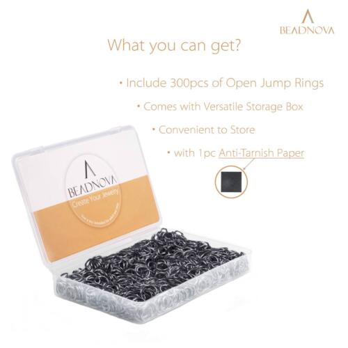 BEADNOVA 6mm Jump Rings Gun Black Jump Rings for Keychains Open Jump Rings for Necklace Repair (300Pcs)