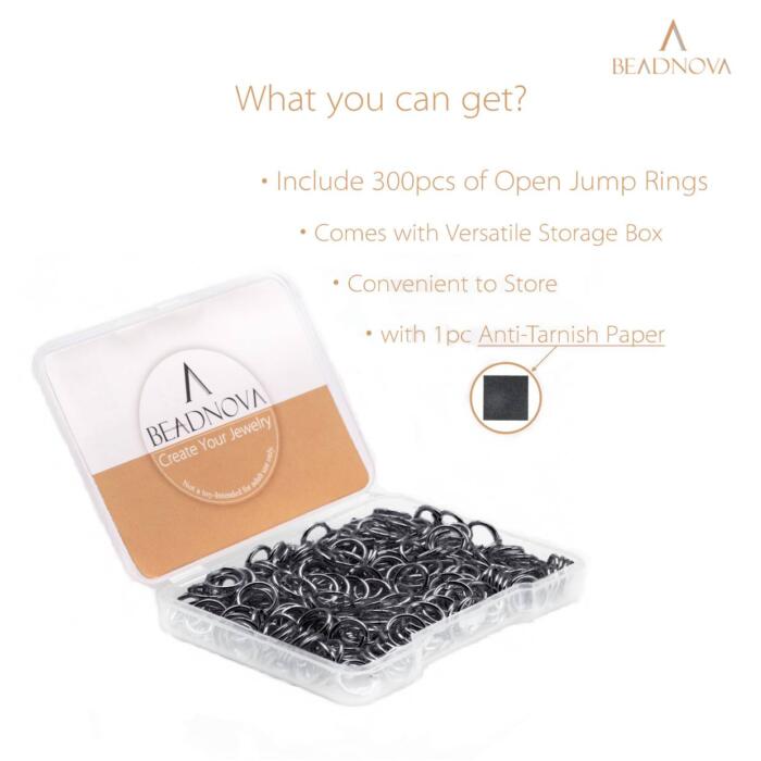 BEADNOVA 8mm Open Jump Rings Gun Black Jump Rings for Jewelry Making and Keychains (300Pcs)