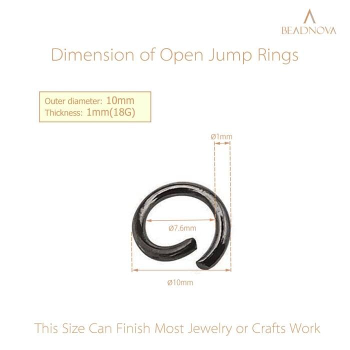 BEADNOVA 10mm Jump Rings Gun Black Jewelry Jump Rings for Jewelry Making Open Jump Rings for Keychains (300Pcs)