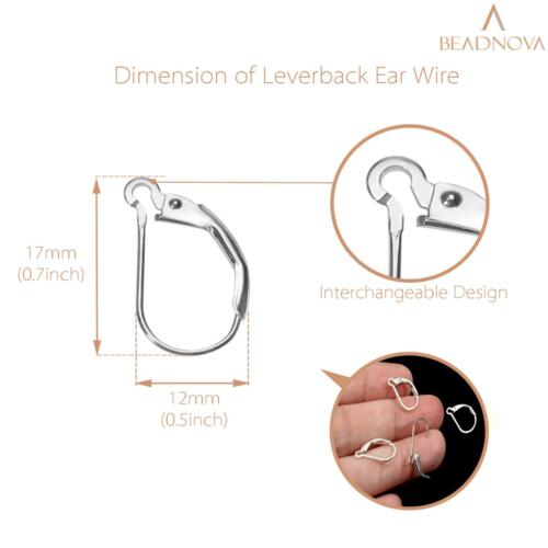 BEADNOVA 925 Sterling Silver Leverback Earring Hooks 8pcs Interchangeable French Ear Wire Lever Back Earwire for Jewelry Making Crafting