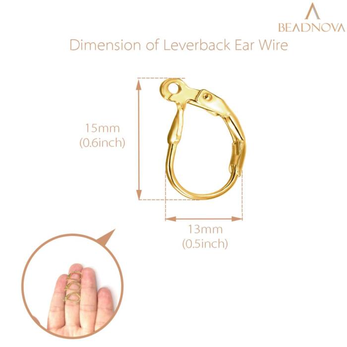 BEADNOVA Leverback Earring Hooks 60pcs French Ear Wire Lever Back Earwire for Jewelry Making Crafting (Gold)