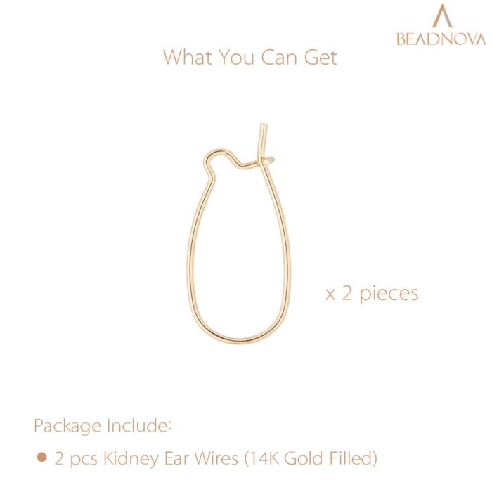 BEADNOVA Ear Wire Hooks 14K Gold Filled Kidney Earring Hook Wire Earring Findings for Earring Making Jewelry Making Earring DIY (23mm, 2pcs)