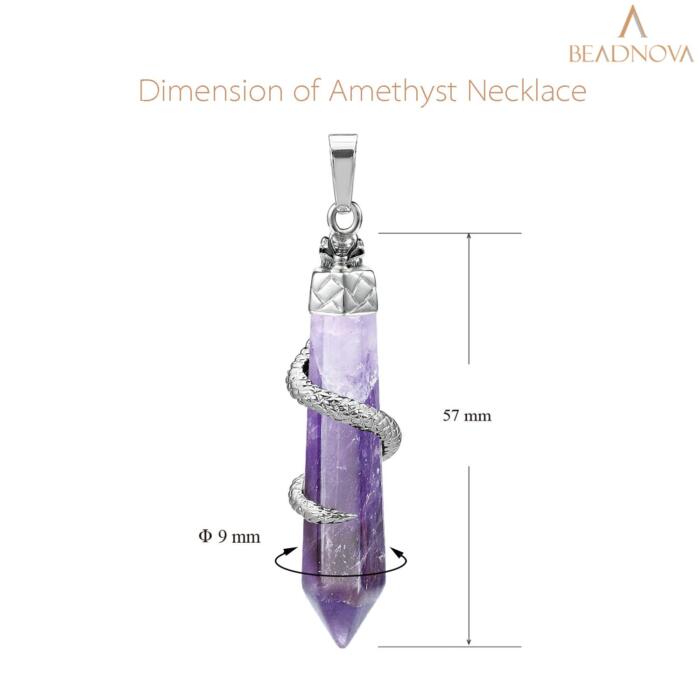 BEADNOVA Healing Crystal Necklace for Women Men Amethyst Snake Tail Wrap Pendant Energy Healing Gemstones Jewelry Pendulum Crystal Divination (Hexagonal, 18 Inches Stainless Steel Chain)