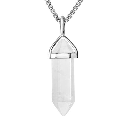 BEADNOVA Natural Clear Quartz Necklaces for Women Crystal Pendant Gemstone Necklace for Spiritual Energy Healing Hexagonal Pendant Divination for Men (18 Inches Stainless Chain)