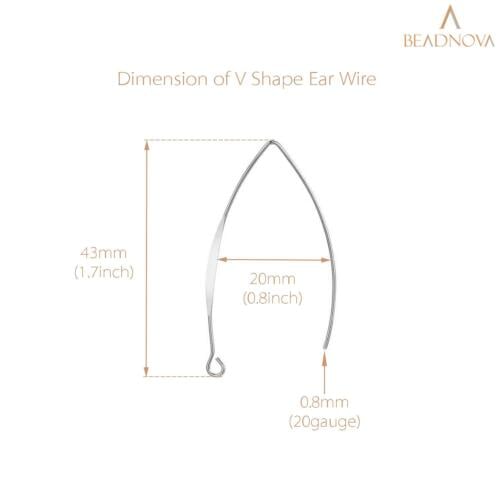 BEADNOVA V Shape Ear Wire Long Earring Wire Earring Hook for Dangle Earring Making Jewelry Making Earring DIY (Silver 43mm, 10pcs)