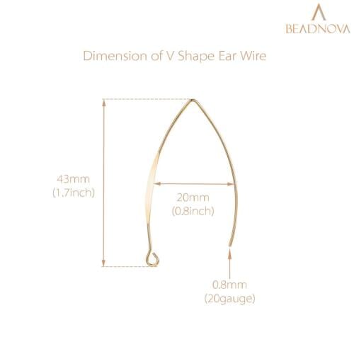 BEADNOVA V Shape Ear Wire Long Earring Wire Earring Hook for Dangle Earring Making Jewelry Making Earring DIY (Gold 43mm, 10pcs)