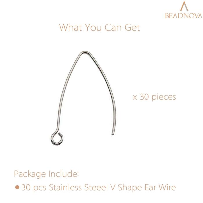 BEADNOVA V Shape Ear Wire 30pcs Stainless Steel Long Earring Wire Earring Hook for Dangle Earring Making Jewelry Making Earring DIY (40mm, 30pcs)