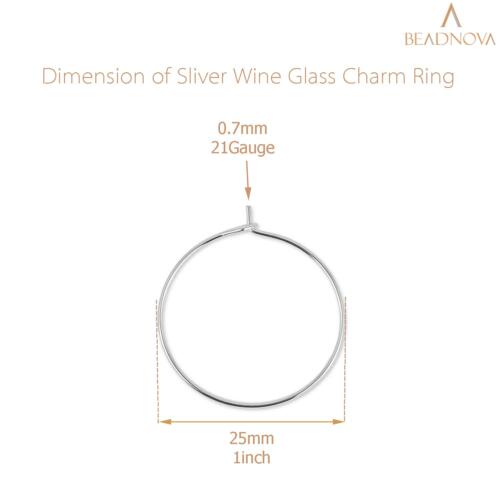 BEADNOVA Wine Glass Charm Rings 120pcs Silver Plated 25mm Beading Charm Rings Wine Glass Marker for Birthday Party Wedding Festival Favor
