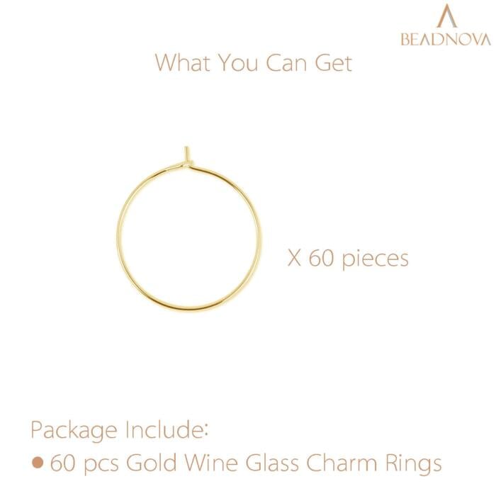 BEADNOVA Wine Charm Rings 60pcs Gold Plated 25mm Beading Charm Rings for Wine Glass DIY Crafting Festival Party Favor