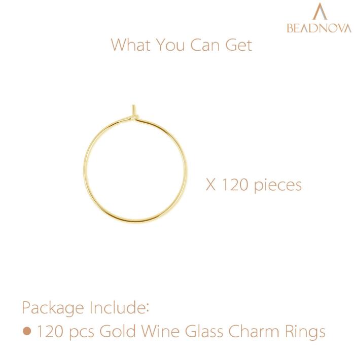 BEADNOVA Wine Glass Charm Rings 120pcs Gold Plated 25mm Beading Charm Rings Wine Glass Marker for Birthday Party Wedding Festival Favor