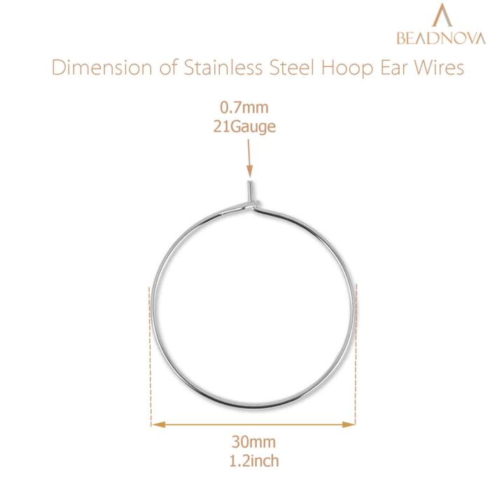 BEADNOVA Hoop Ear Wires 30pcs Stainless Steel 30mm Wine Glass Charm Rings Earring Hoops for Jewelry Making Earring Making DIY