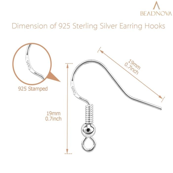 BEADNOVA 925 Sterling Silver Earring Hooks 12pcs Earring Findings Kits with Earring Backs Fish Hook Earrings for Jewelry Making DIY Earrings Supplies (12pcs Earring Hooks and 12pcs Earring Backs)