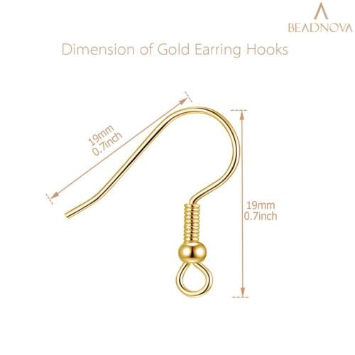 BEADNOVA Earring Hooks 300pcs Earring Kits with Rubber Earring Backs Earring Hook for Jewelry Making DIY Earring Supplies (300pcs Gold Earring Hooks and 300pcs Earring Backs, Total 600pcs)