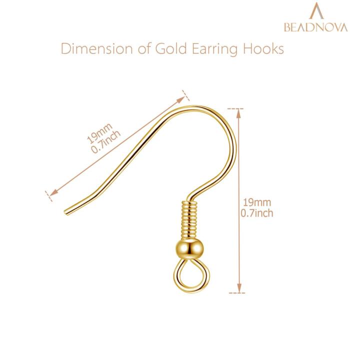 BEADNOVA Earring Hooks 300pcs Earring Kits with Rubber Earring Backs Earring Hook for Jewelry Making DIY Earring Supplies (300pcs Gold Earring Hooks and 300pcs Earring Backs, Total 600pcs)