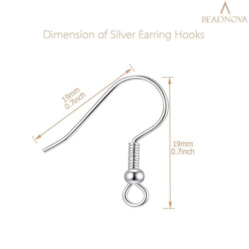 BEADNOVA Fish Hook Earring Hooks 150pcs Earring Findings with Earring Backs for Earring Supplies Earrings Making DIY (150pcs Silver Earring Hooks and 150pcs Earring Backs, Total 300pcs)