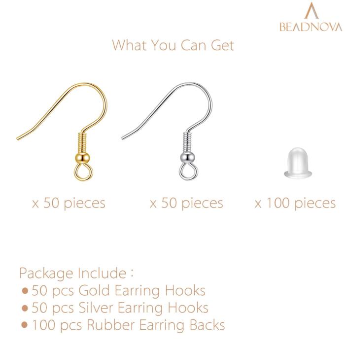 BEADNOVA Earring Hooks 300pcs Earring Kits with Rubber Earring Backs Earring Hook for Jewelry Making DIY Earring Supplies (300pcs Rose Gold Earring Hooks and 300pcs Earring Backs, Total 600pcs)