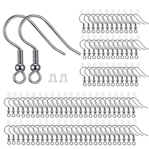 BEADNOVA Earring Hooks 300pcs Stainless Steel Earring Kits with Rubber Earring Backs Earring Hook for Jewelry Making DIY Earring Supplies (300pcs Earring Hooks and 300pcs Earring Backs, Total 600pcs)