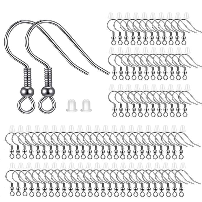 BEADNOVA Earring Hooks 300pcs Stainless Steel Earring Kits with Rubber Earring Backs Earring Hook for Jewelry Making DIY Earring Supplies (300pcs Earring Hooks and 300pcs Earring Backs, Total 600pcs)