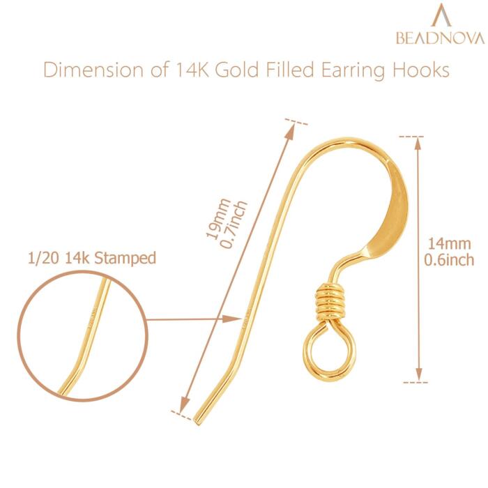 BEADNOVA Earring Hooks 4pcs 14k Gold Filled Earring Kits with Rubber Earring Backs Earring Hook for Jewelry Making DIY Earring Supplies (4pcs Earring Hooks and 4pcs Earring Backs)